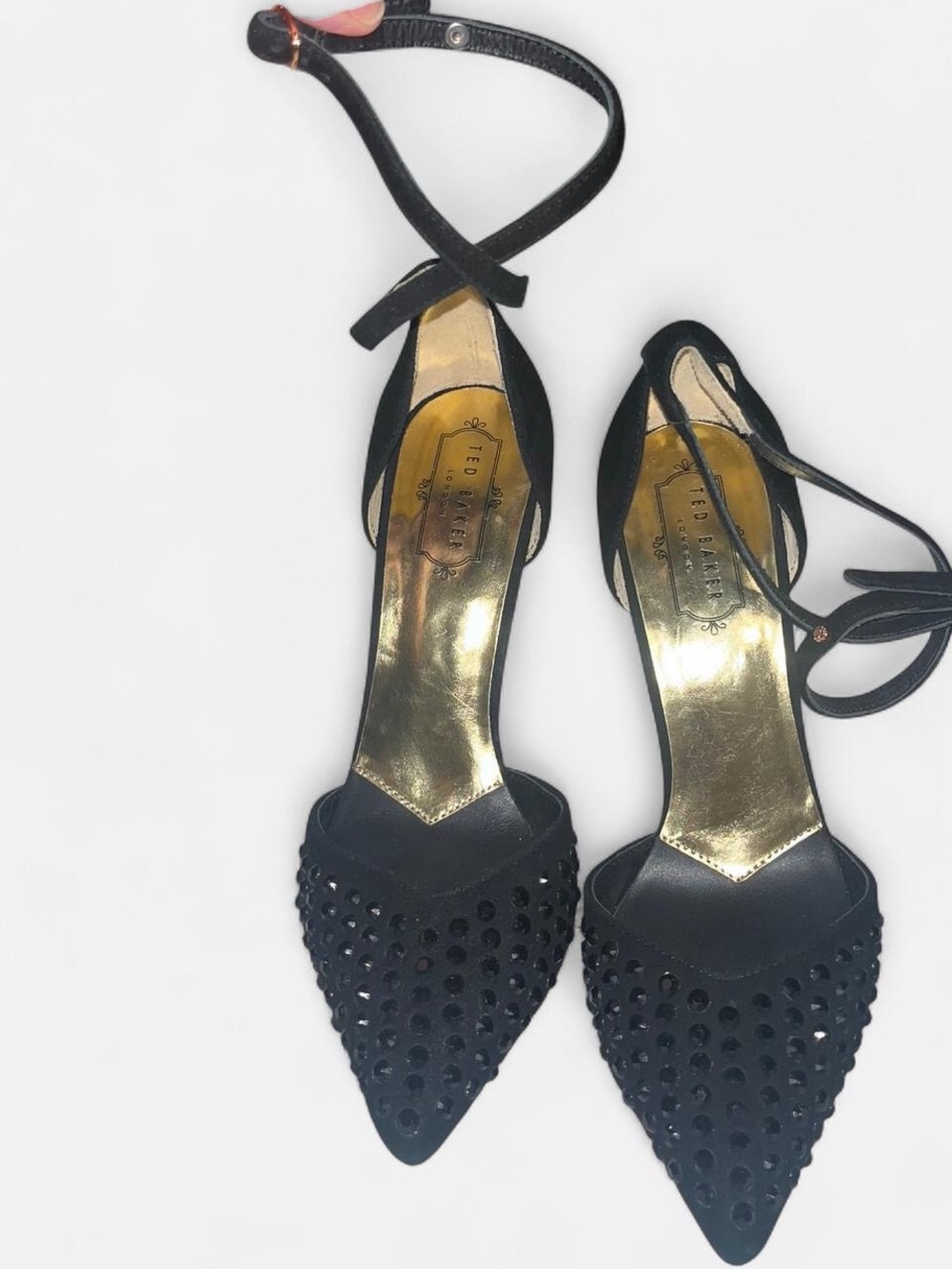 Ted Baker Black Rhinestone-Embellished Ankle-Strap Heels